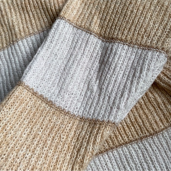 🍂 ONLY IVORY TAN METALLIC STRIPE CHUNKY KNIT SWEATER! - Picture 10 of 16